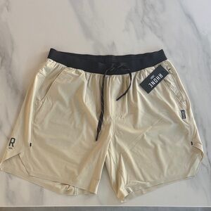RHONE Beige Athletic Shorts with Black Waistband